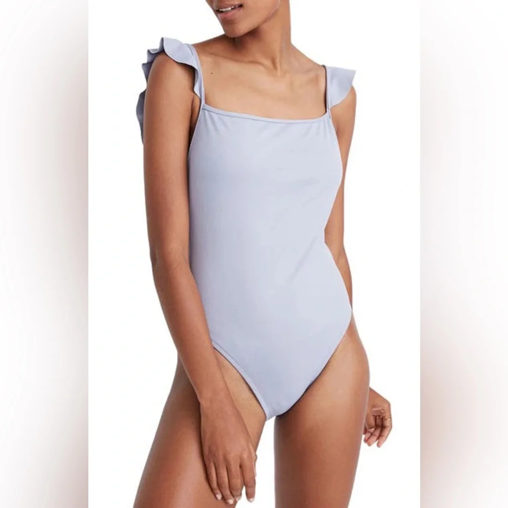 NWT Madewell Second Wave Ribbed Ruffle-Strap One-Piece Swimsuit - Small